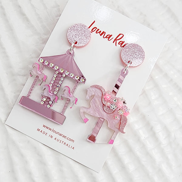 Carousel Dangle Earrings - Pink