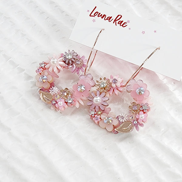 Flower Wreath Dangle Earrings - 001