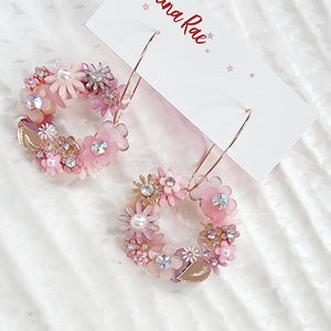 Flower Wreath Dangle Earrings - 001
