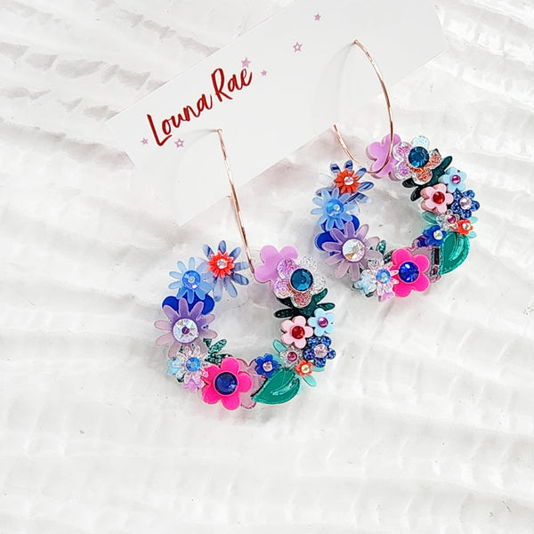 Flower Wreath Dangle Earrings - 002