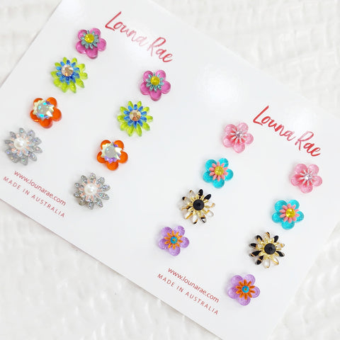 Pack of 8 Mini Flower Stud Earrings - 001