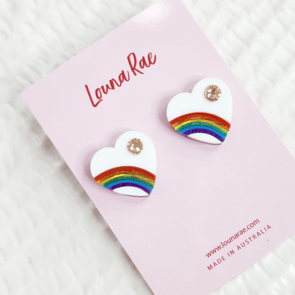 Vintage Rainbow Heart Stud Earrings - 004