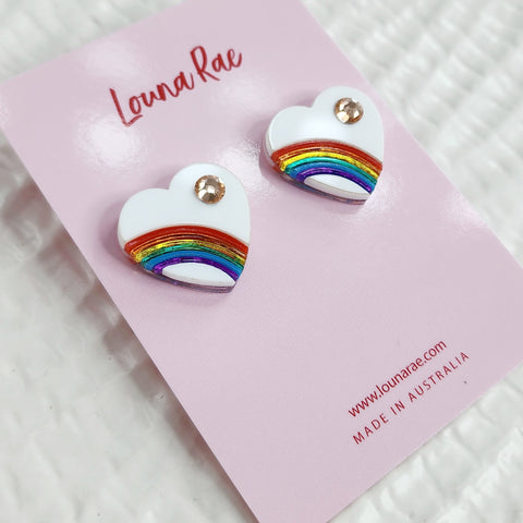 Vintage Rainbow Heart Stud Earrings - 004