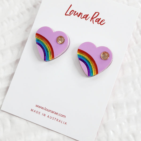 Vintage Rainbow Heart Stud Earrings - 001