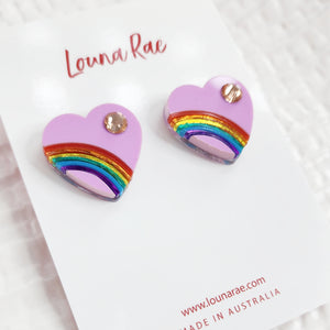 Vintage Rainbow Heart Stud Earrings - 001