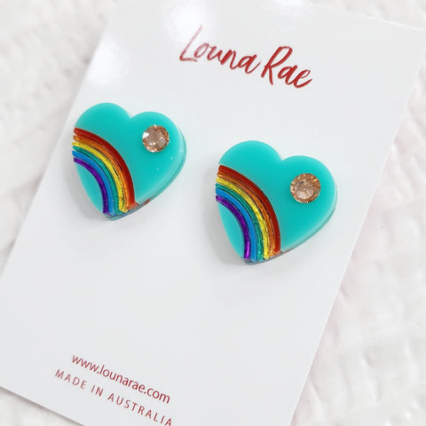 Vintage Rainbow Heart Stud Earrings - 003