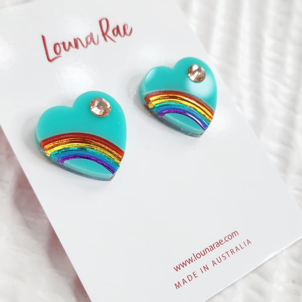 Vintage Rainbow Heart Stud Earrings - 003