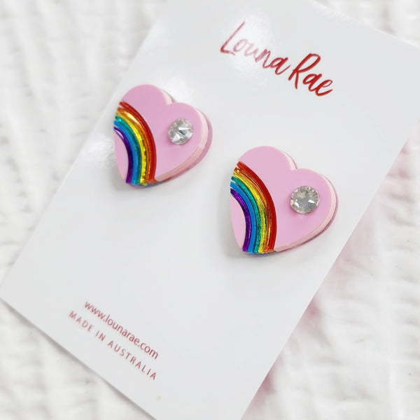 Vintage Rainbow Heart Stud Earrings - 002