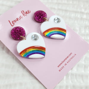 Vintage Rainbow Heart Dangle Earrings - 004