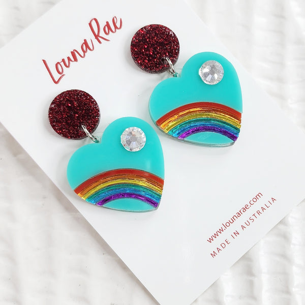 Vintage Rainbow Heart Dangle Earrings - 003