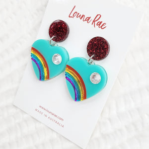 Vintage Rainbow Heart Dangle Earrings - 003