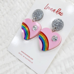 Vintage Rainbow Heart Dangle Earrings - 002