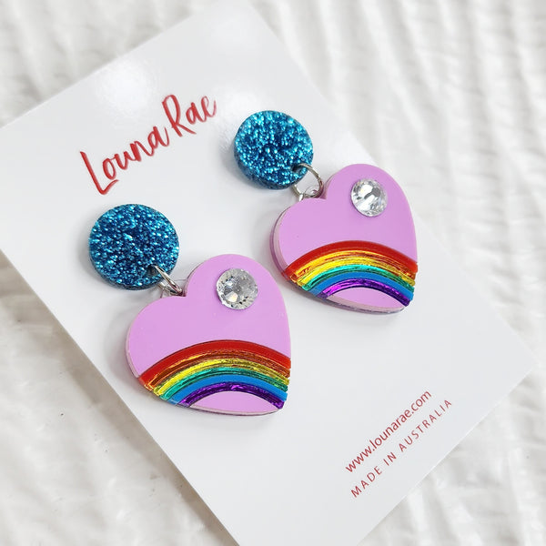 Vintage Rainbow Heart Dangle Earrings - 001