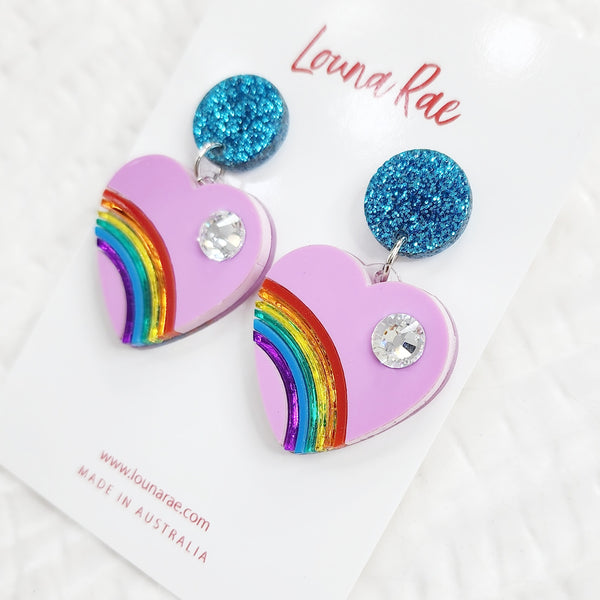 Vintage Rainbow Heart Dangle Earrings - 001