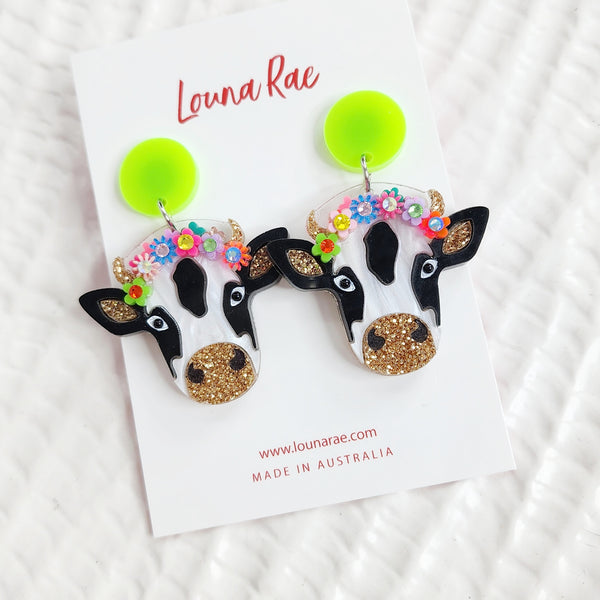 Cow Dangle Earrings - Black