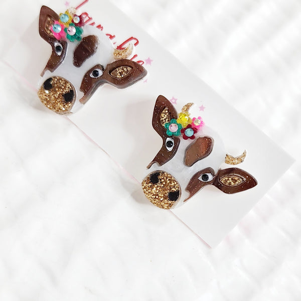 Cow Stud Earrings - Brown