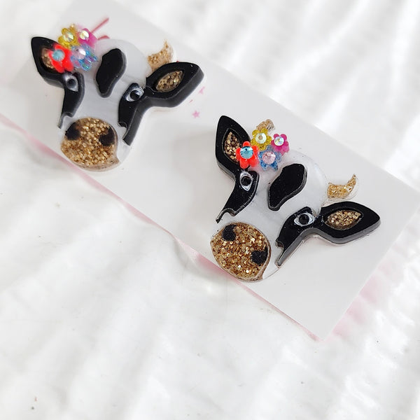 Cow Stud Earrings - Black