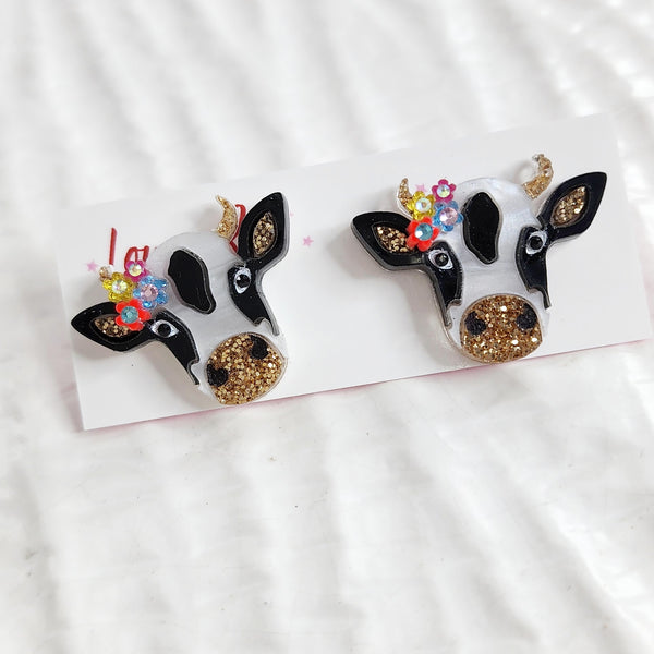Cow Stud Earrings - Black