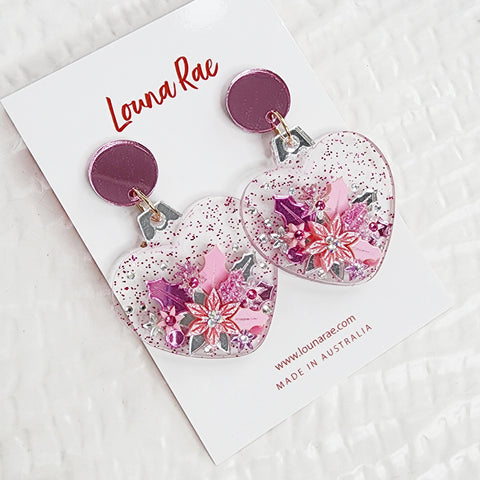 Christmas Heart Bauble Dangle Earrings - 001