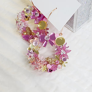 Christmas Flower Wreath Hoop Earrings - 001