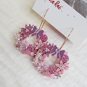 Christmas Flower Wreath Hoop Earrings - 004