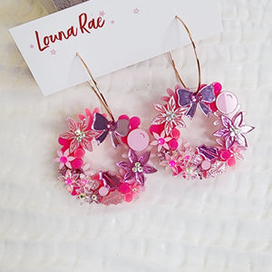 Christmas Flower Wreath Hoop Earrings - 006