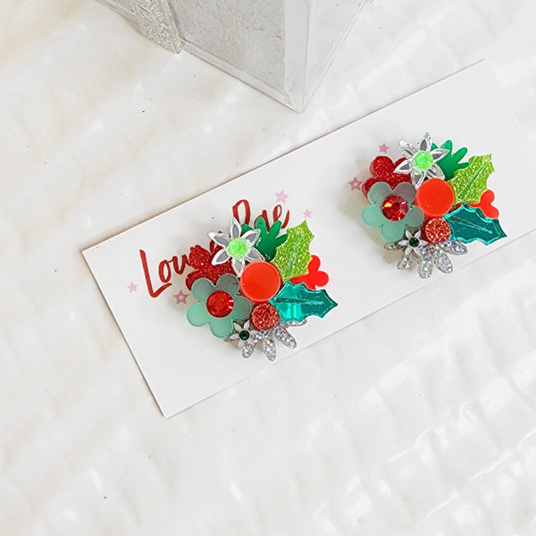 Christmas Flower Bouquet Stud Earrings - 002