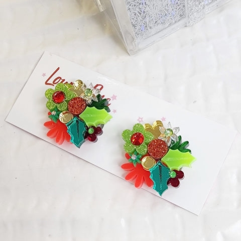 Christmas Flower Bouquet Stud Earrings - 004