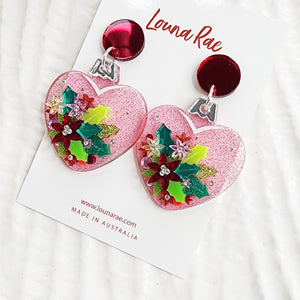 Christmas Heart Bauble Dangle Earrings - 004