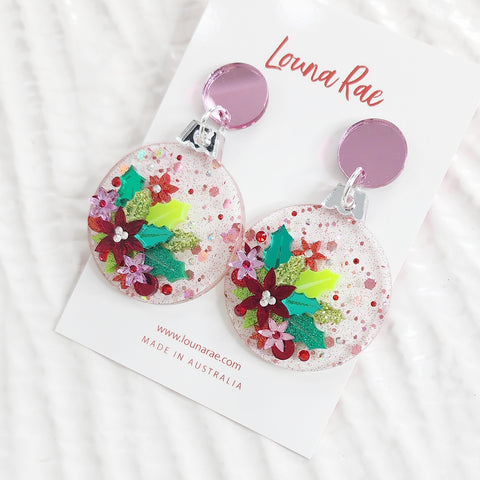 Christmas Round Bauble Dangle Earrings - 011