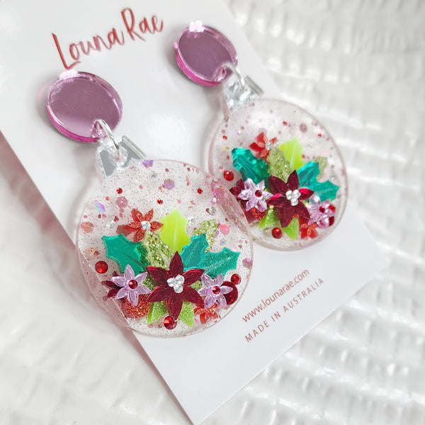 Christmas Round Bauble Dangle Earrings - 011