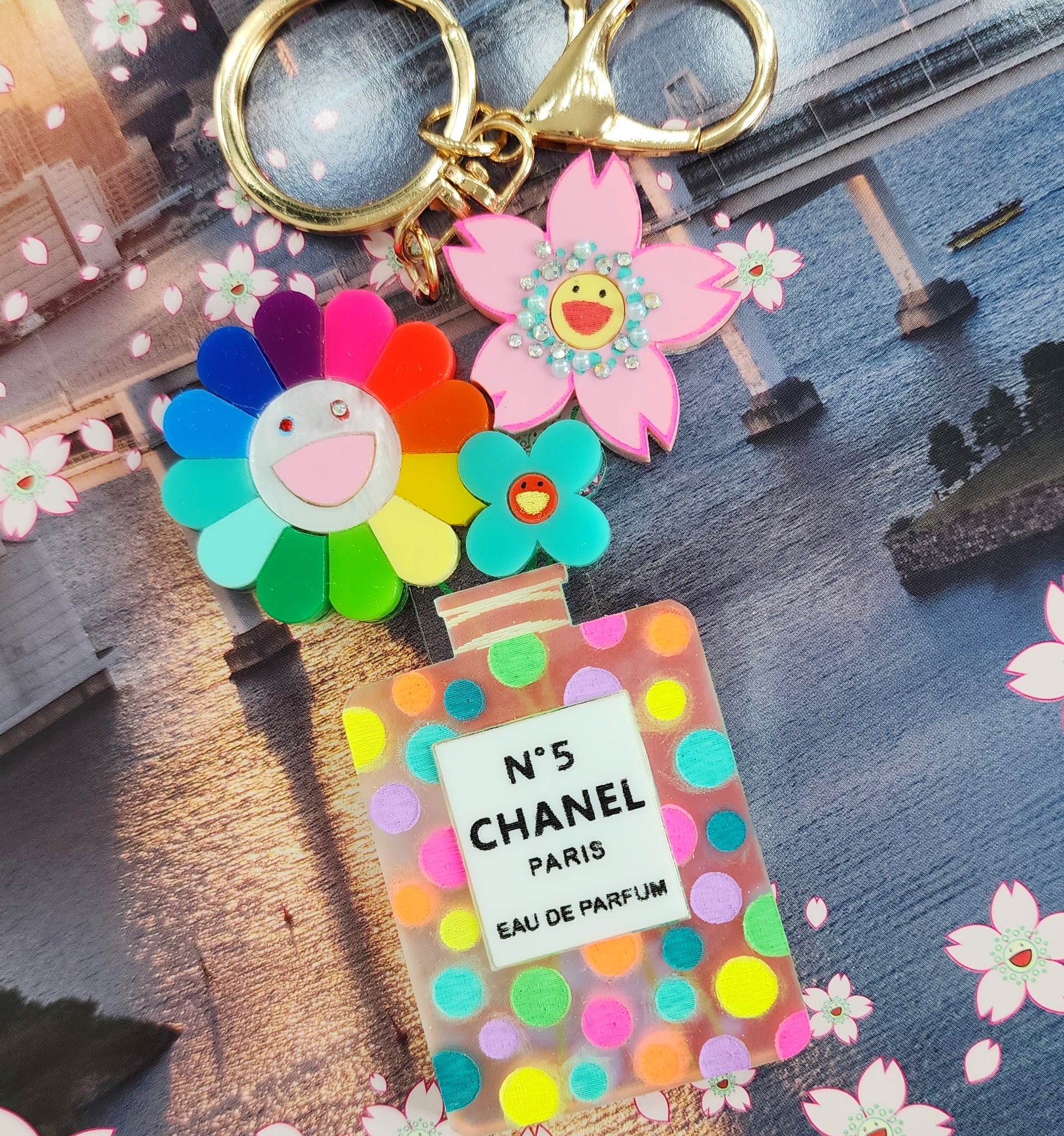 Murakami Flowers on Chanel Perfume Bag Charm