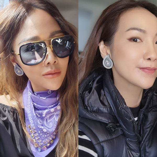 Paisley Bandana Stud Earrings - Black