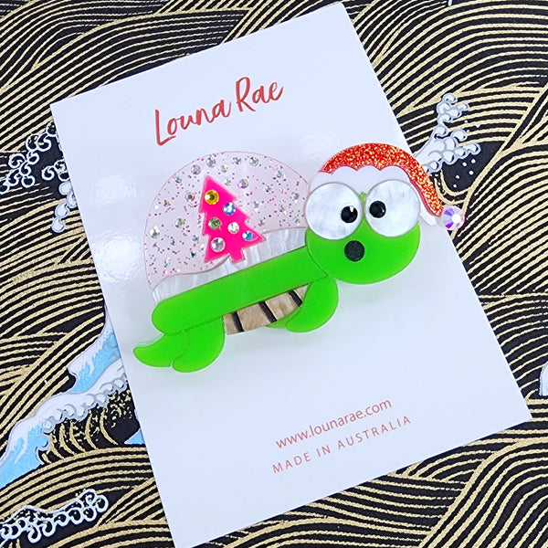Christmas Turtle Globe Brooch
