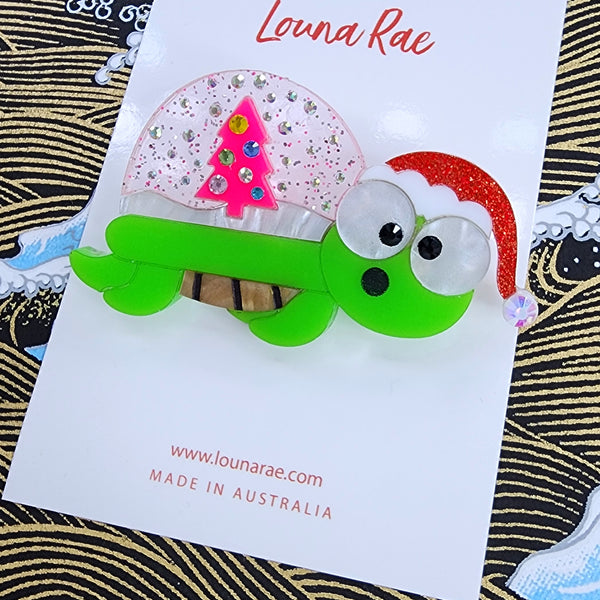 Christmas Turtle Globe Brooch