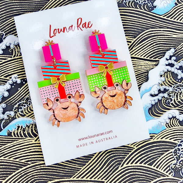 Christmas Crab Dangle Earrings