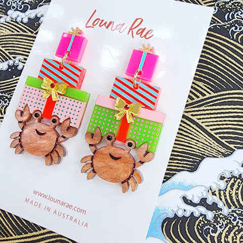 Christmas Crab Dangle Earrings