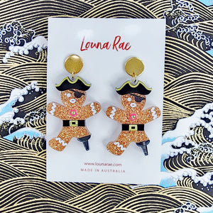 Pirate Gingerbread Man Dangle Earrings
