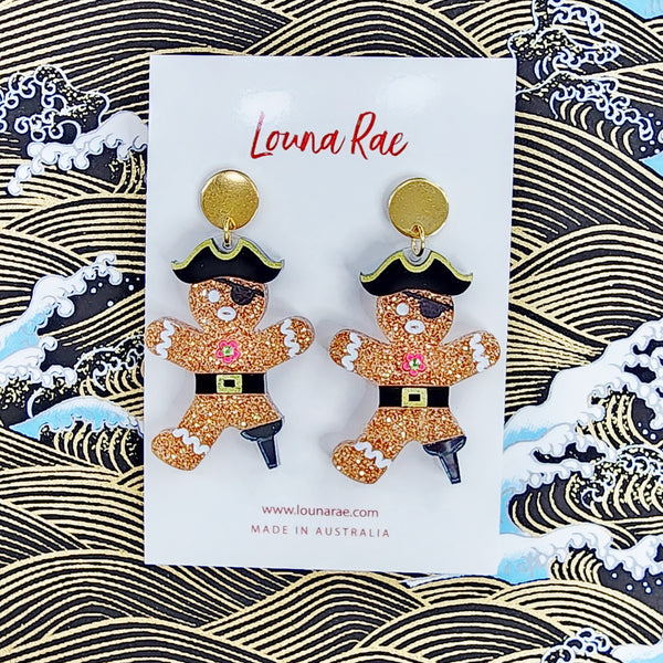 Pirate Gingerbread Man Dangle Earrings
