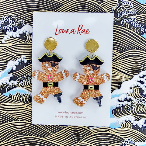 Pirate Gingerbread Man Dangle Earrings