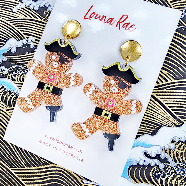 Pirate Gingerbread Man Dangle Earrings