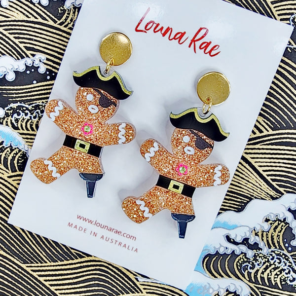 Pirate Gingerbread Man Dangle Earrings
