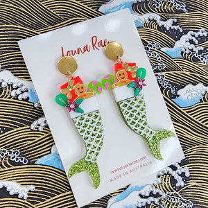 Mermaid Christmas Stocking Dangle Earrings