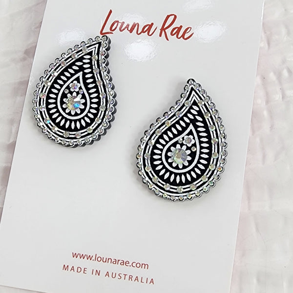 Paisley Bandana Stud Earrings - Black
