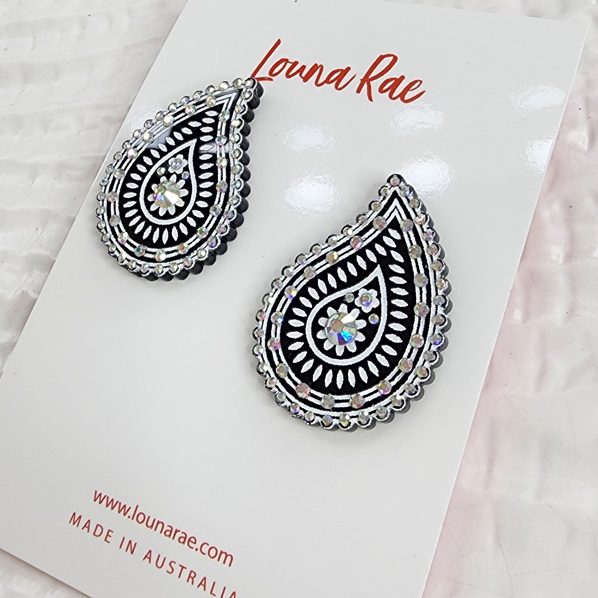 Paisley Bandana Stud Earrings - Black
