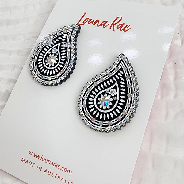 Paisley Bandana Stud Earrings - Black