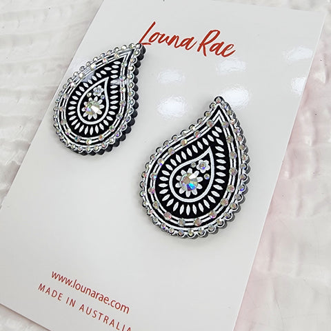 Paisley Bandana Stud Earrings - Black