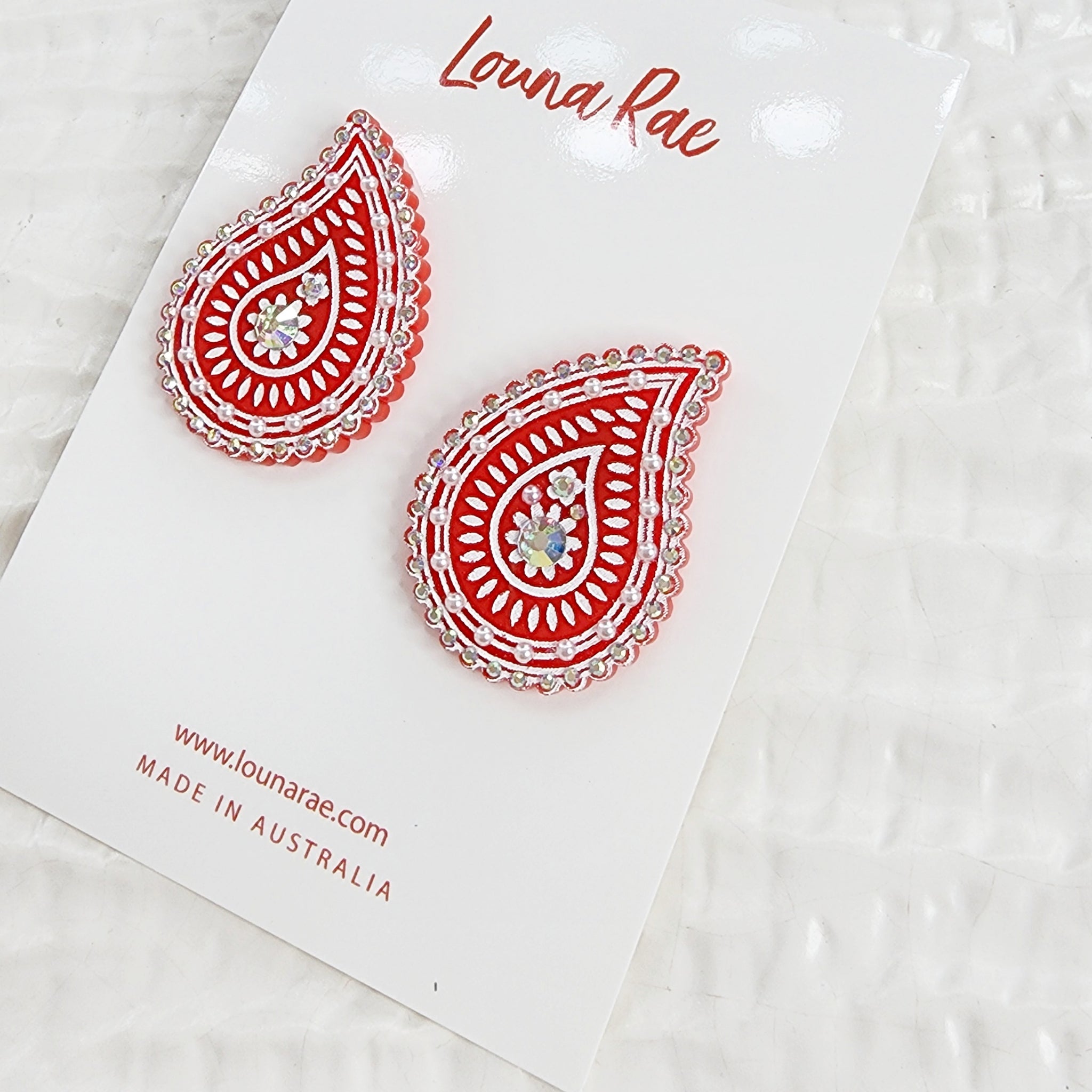 Paisley Bandana Stud Earrings - Red