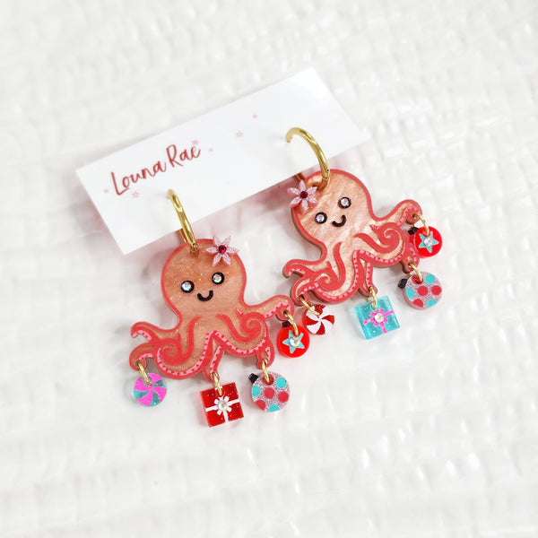 Christmas Octopus Earrings