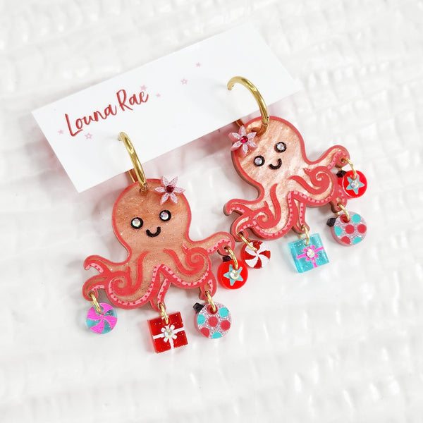 Christmas Octopus Earrings